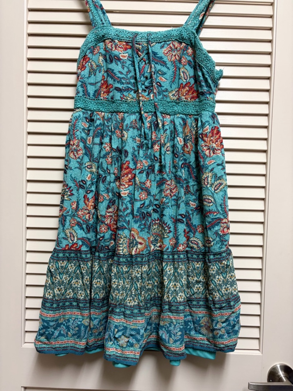 Maurices Boho Floral Sundress Womens Small Blue Paisley Lace Trim Festival Dress - Picture 4 of 16